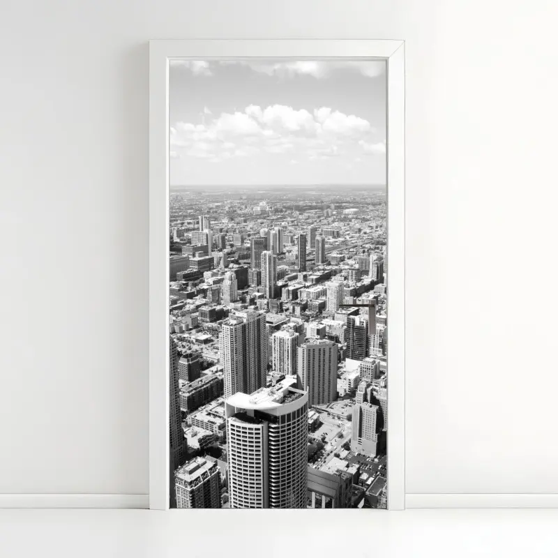 Türaufkleber Chicago skyline in graustufen