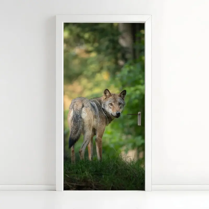 Türaufkleber wolf auf der lichtung im wald