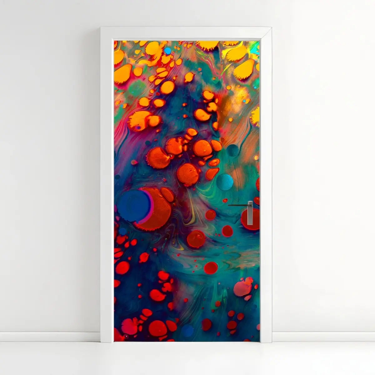 Türaufkleber lebendige türkis-orange marmorierte kunst – Pixers®