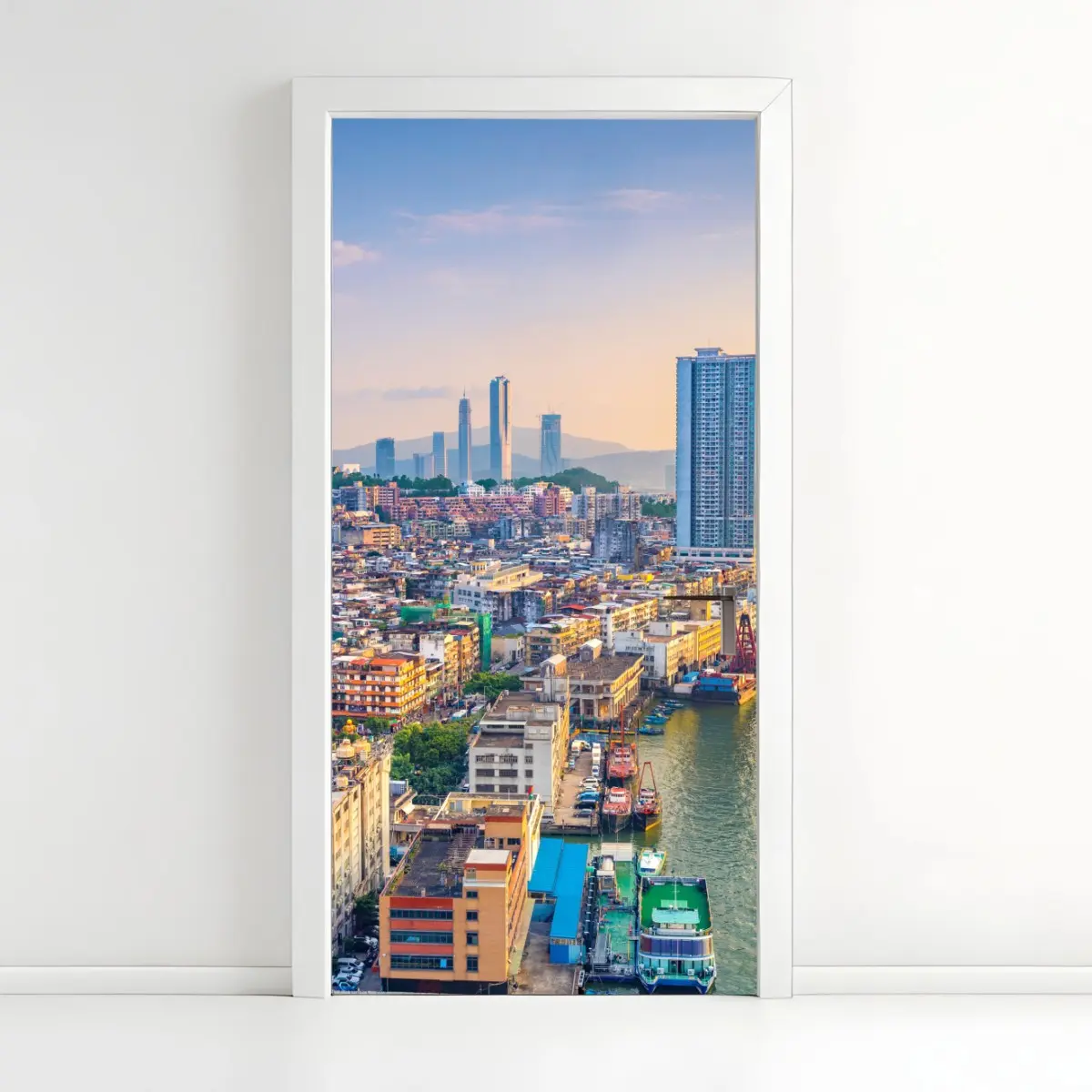 Türaufkleber Macau skyline bei sonnenuntergang – Pixers®