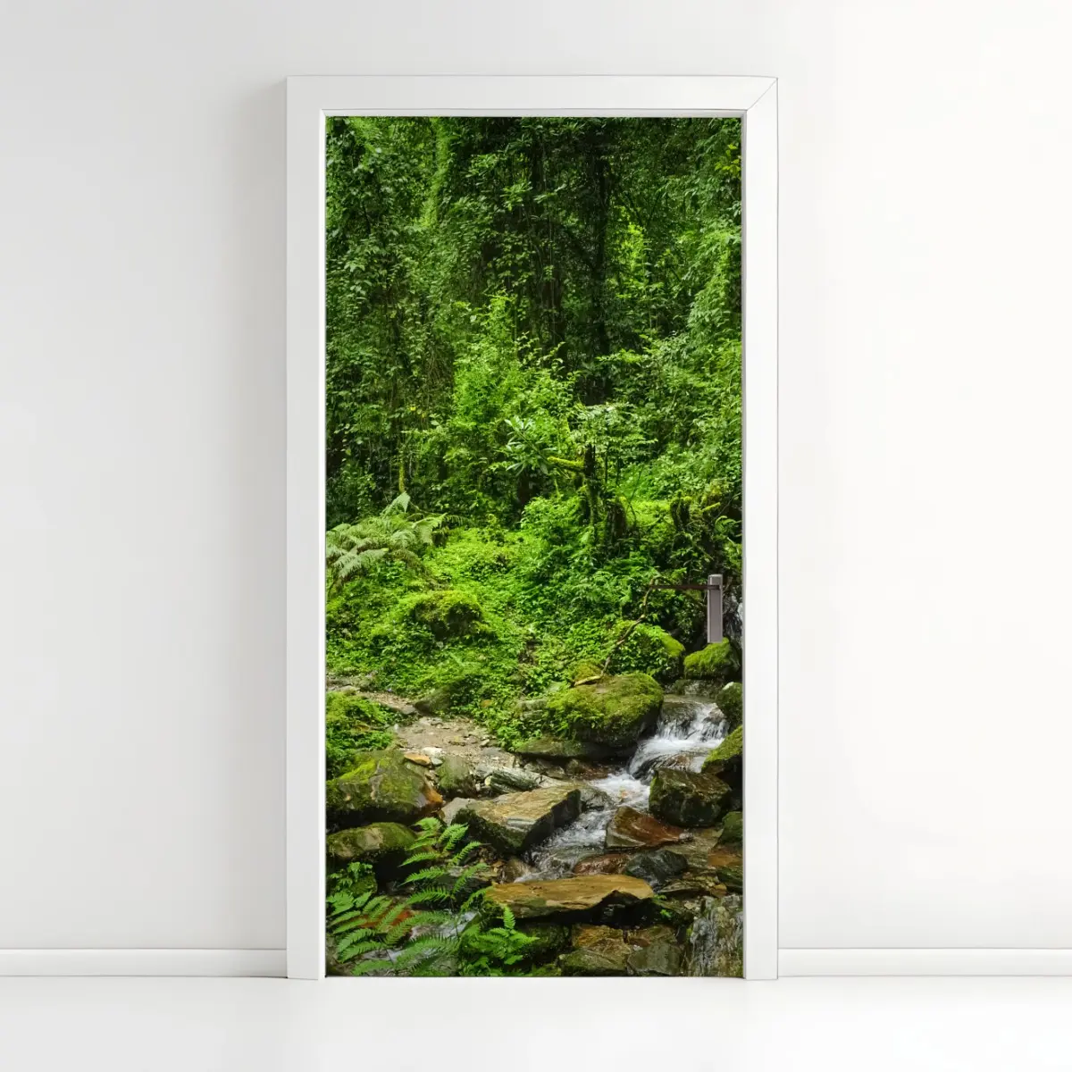 Türaufkleber üppiger grüner waldwasserfall – Pixers®