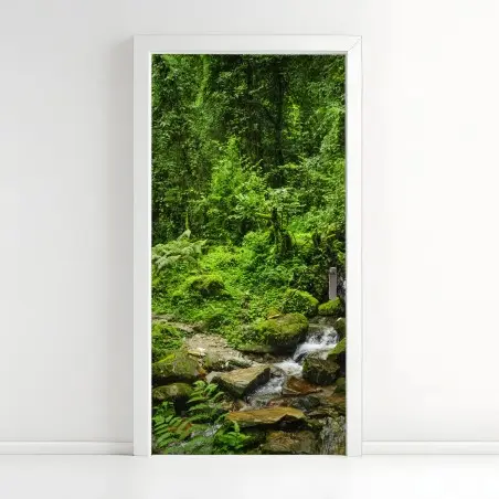 Türaufkleber üppiger grüner waldwasserfall – Pixers®