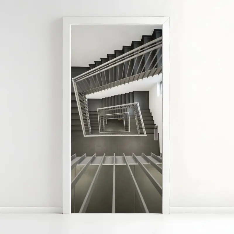 Türaufkleber geometrisches treppenhaus in perspektive