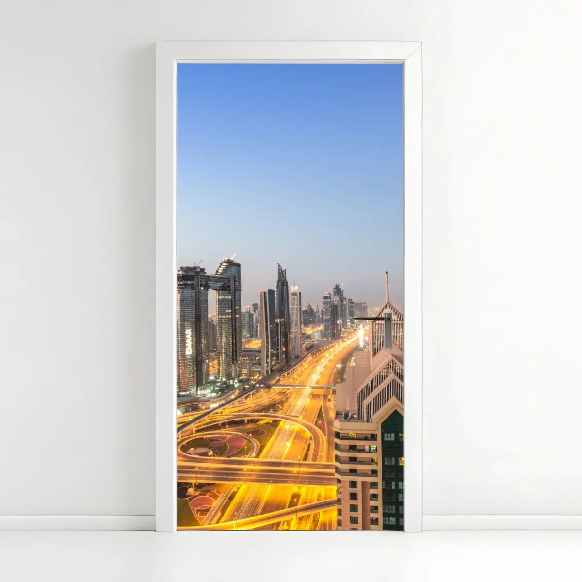 Türaufkleber skyline von Dubai bei dämmerung – Pixers®