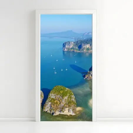 Türaufkleber türkise insel- und klippenlandschaft – Pixers®