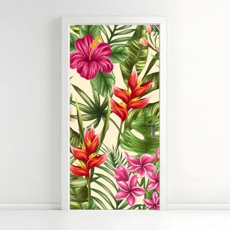 Türaufkleber tropisches blumenmuster mit hibiskus und plumeria – Pixers®