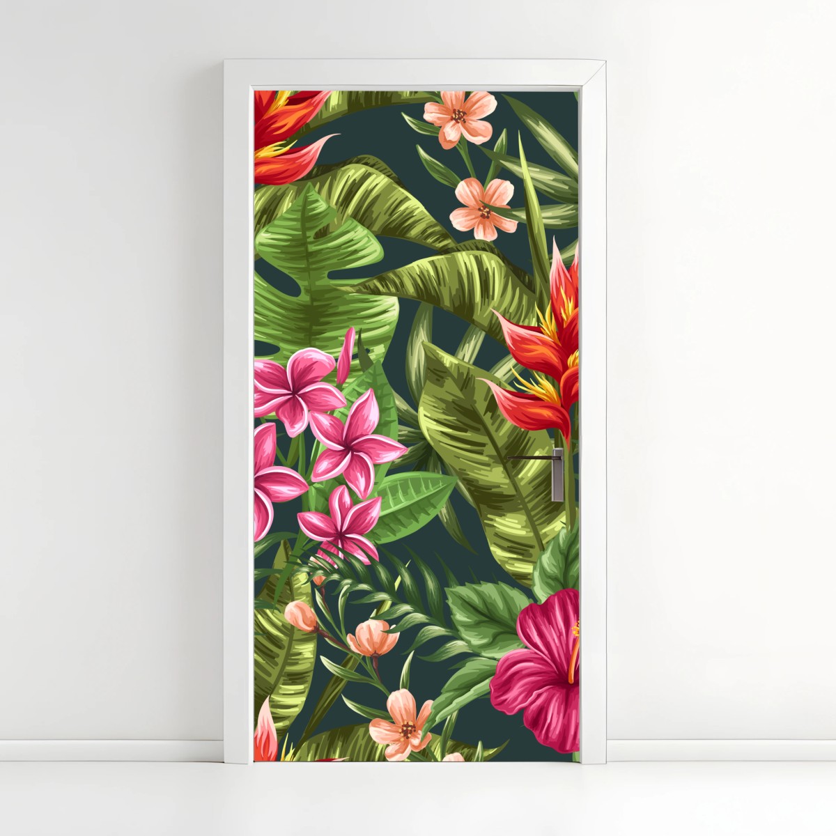 Türaufkleber tropisches hibiskus- und plumeria-blumenmuster – Pixers®