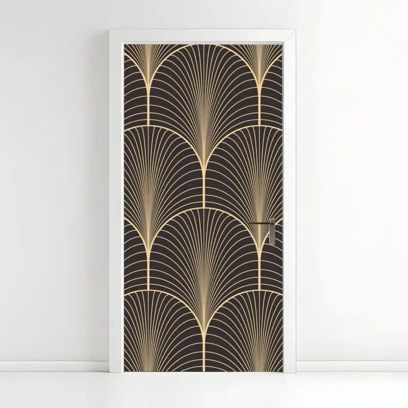 Türaufkleber art deco goldenes fächermuster