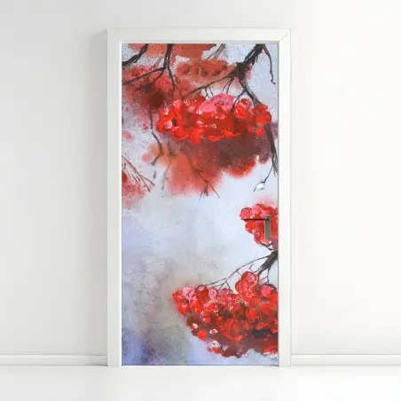 Türaufkleber aquarell rote beeren an zweigen – Pixers®