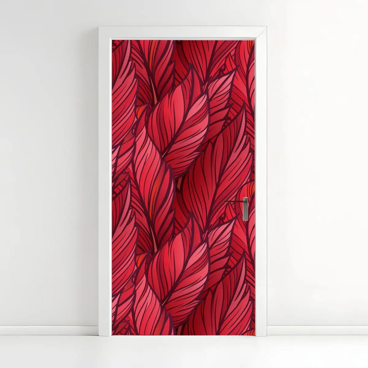 Türaufkleber rotes botanisches blättermuster – Pixers®