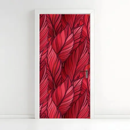 Türaufkleber rotes botanisches blättermuster – Pixers®