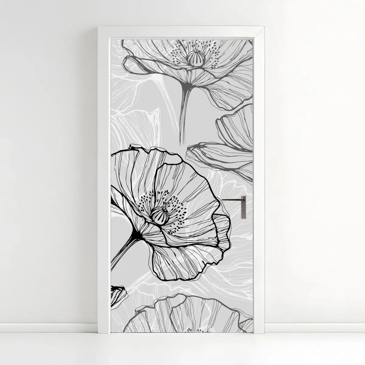 Türaufkleber zarter grauer mohn in linienzeichnung – Pixers®