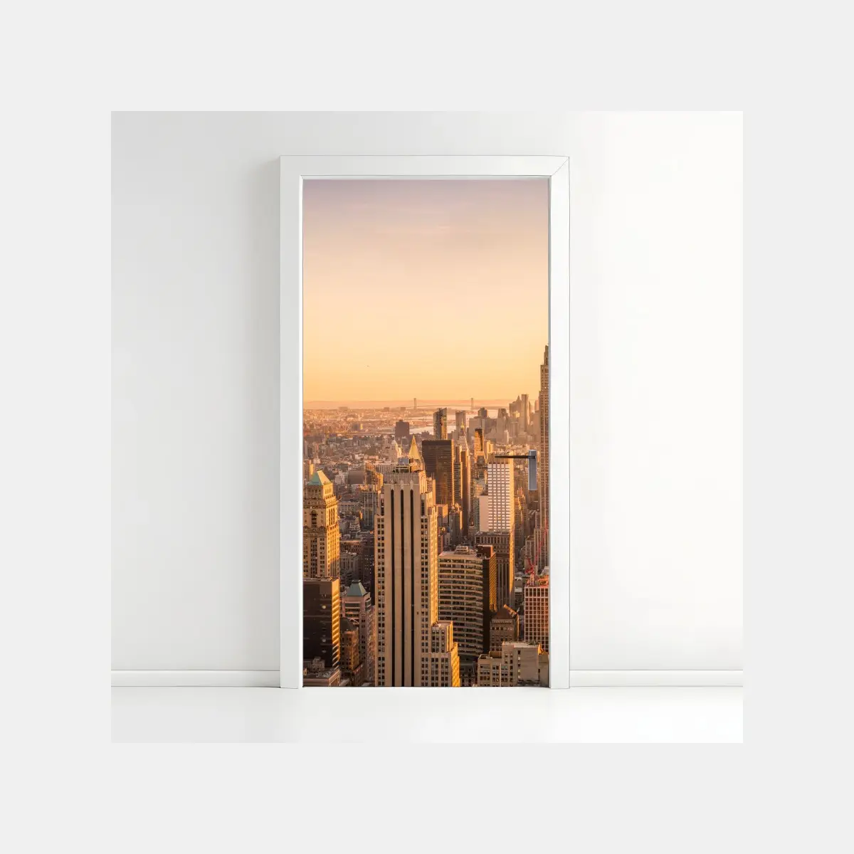 Türaufkleber goldener sonnenuntergang über der skyline von New York – Pixers®