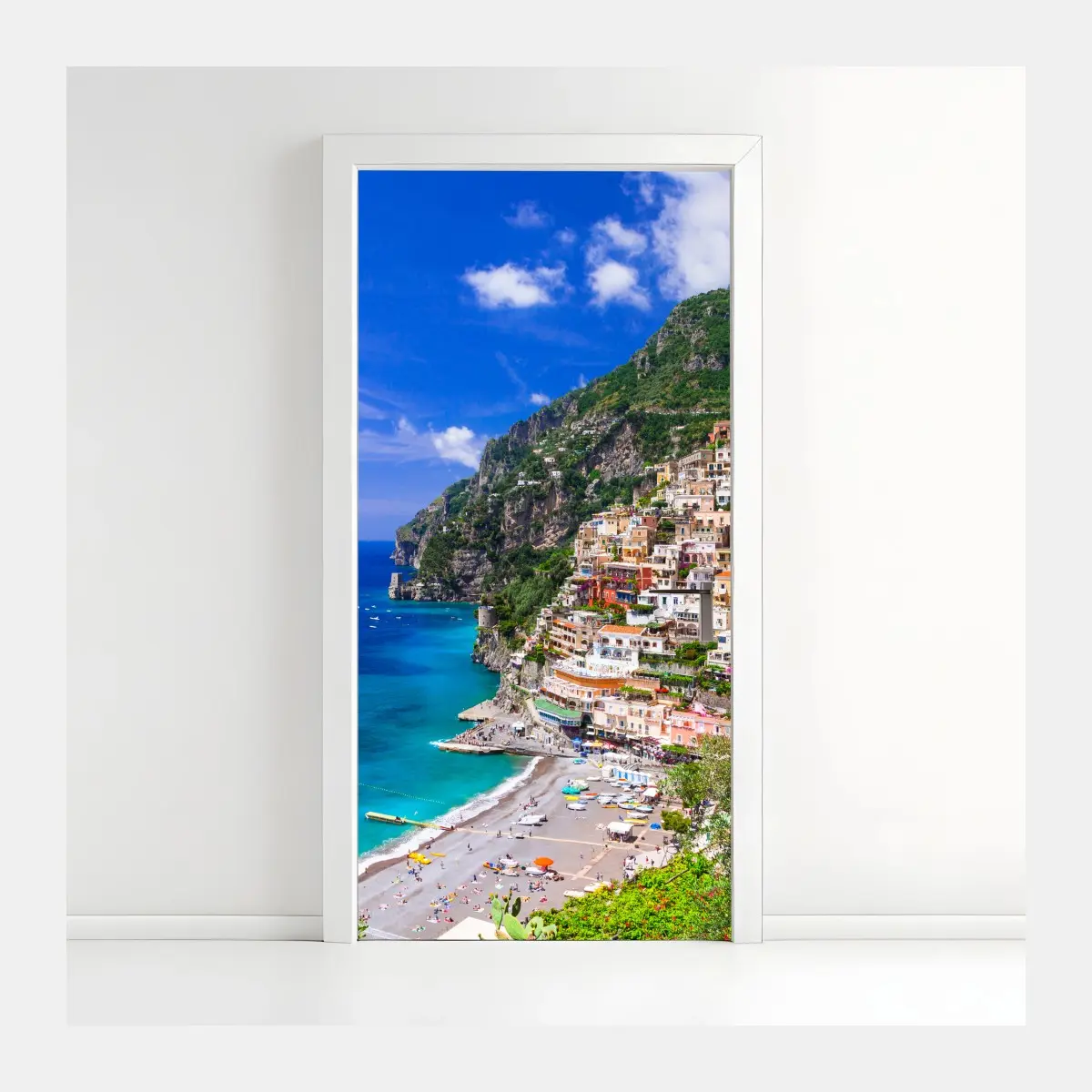 Türaufkleber sonnige panoramaaufnahme von Positano an der Amalfiküste – Pixers®