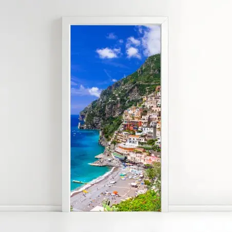 Türaufkleber sonnige panoramaaufnahme von Positano an der Amalfiküste – Pixers®