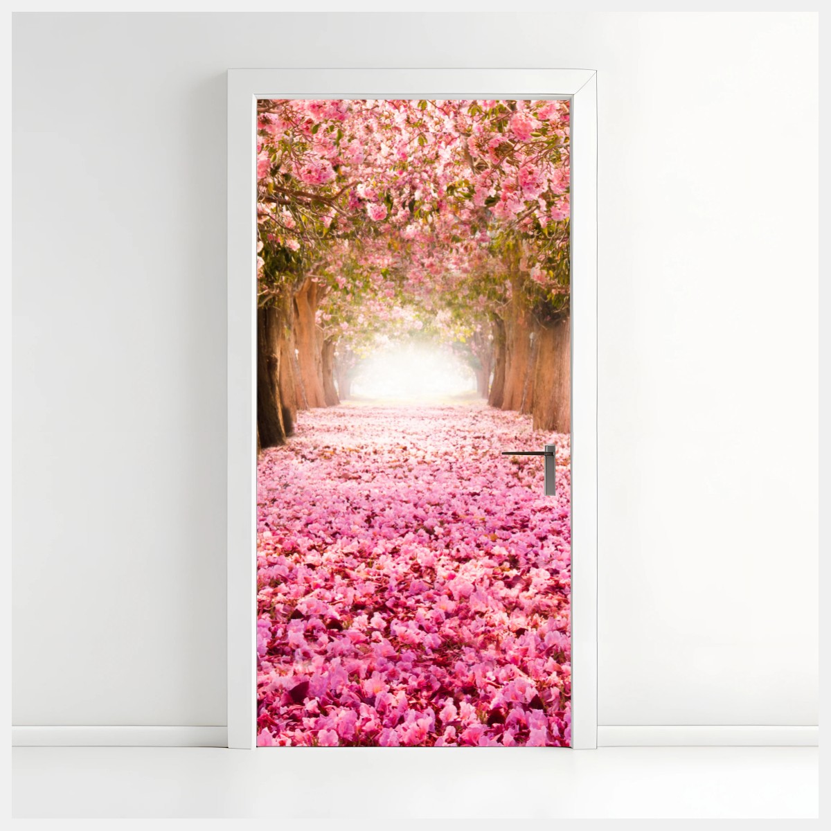 Türaufkleber rosa blütenallee unter kirschbäumen – Pixers®