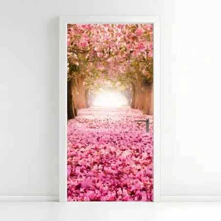 Türaufkleber rosa blütenallee unter kirschbäumen – Pixers®