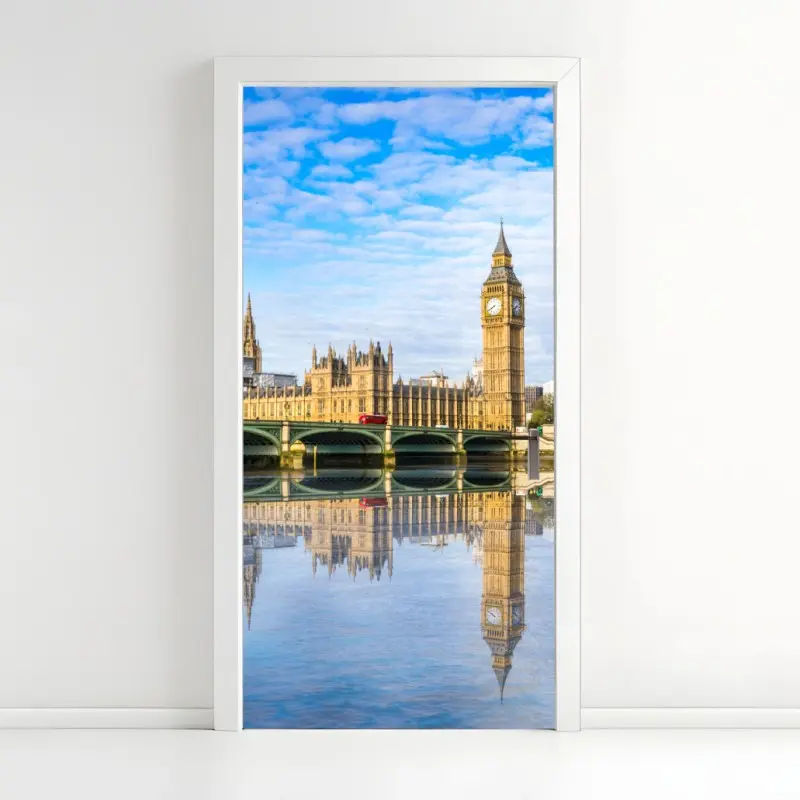 Türaufkleber London skyline mit spiegelung auf dem fluss