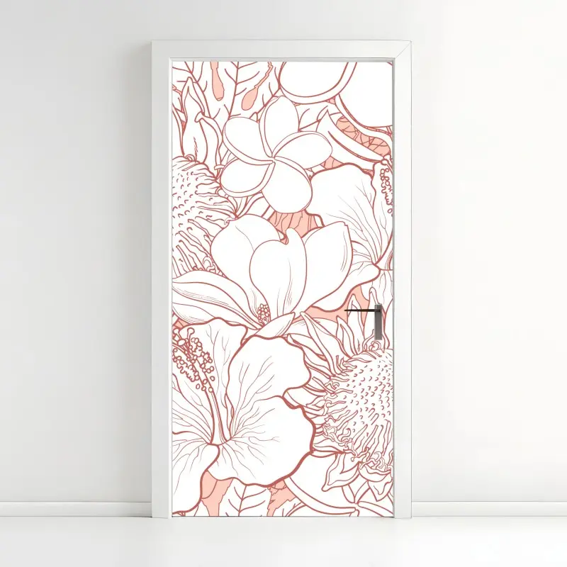 Türaufkleber zartes korallenfarbenes blumenmuster