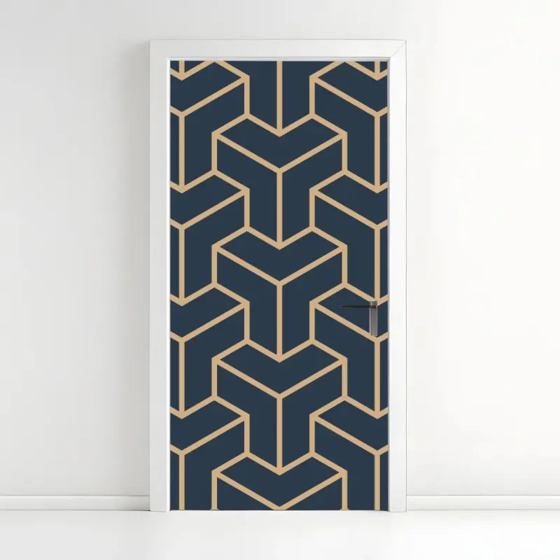 Türaufkleber marineblaues geometrisches würfelmuster