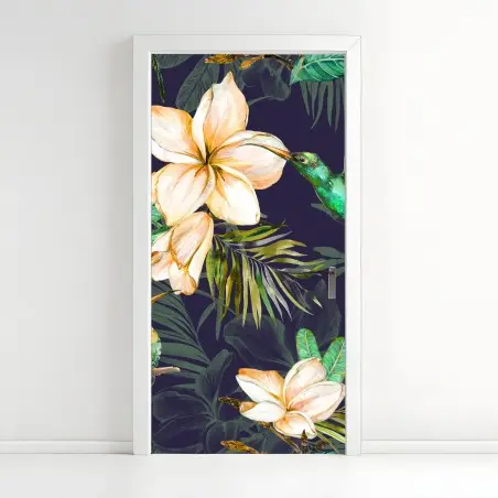 Türaufkleber tropische kolibris und plumeria in aquarell – Pixers®
