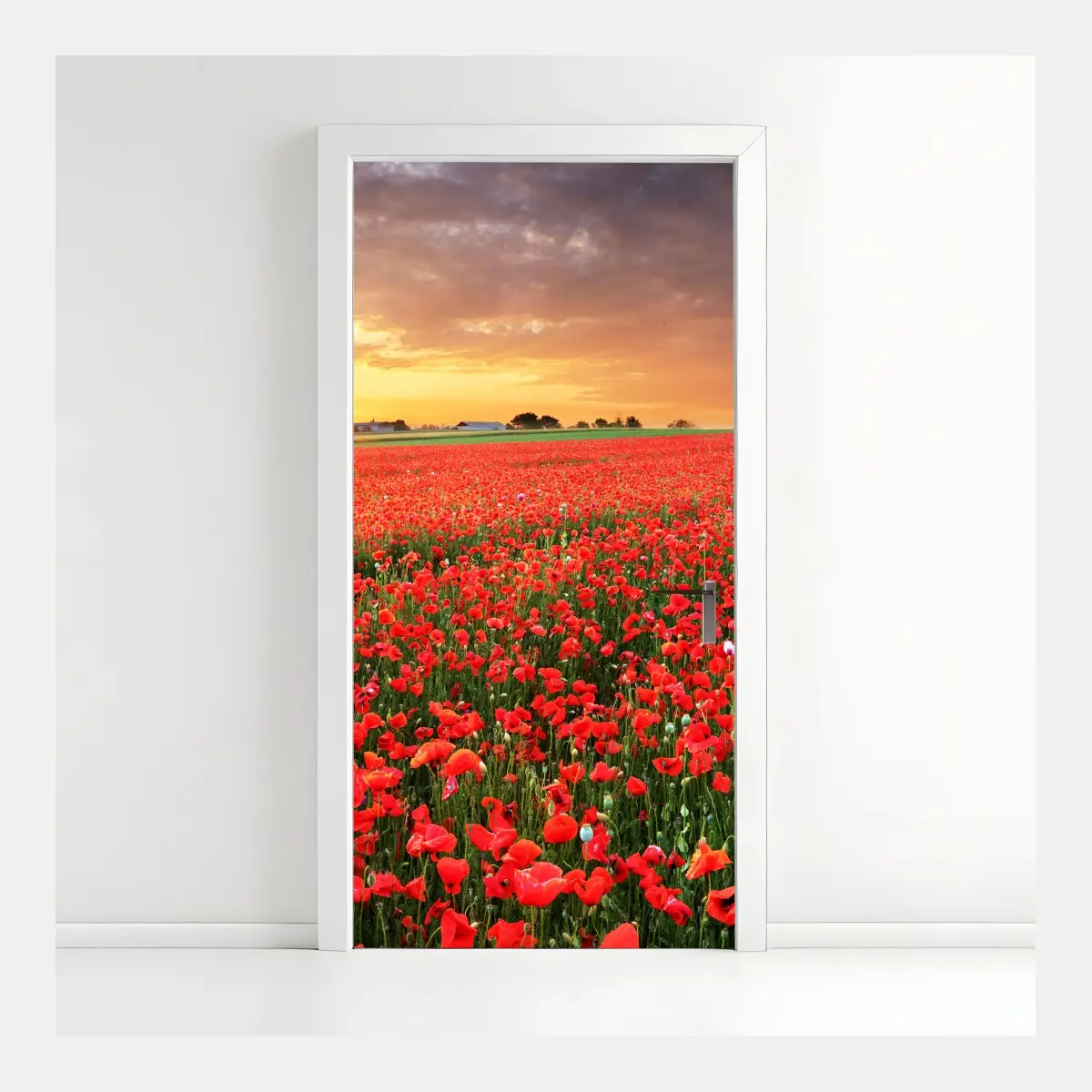 Türaufkleber mohnfeld im sonnenuntergang – Pixers®