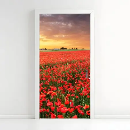 Türaufkleber mohnfeld im sonnenuntergang – Pixers®
