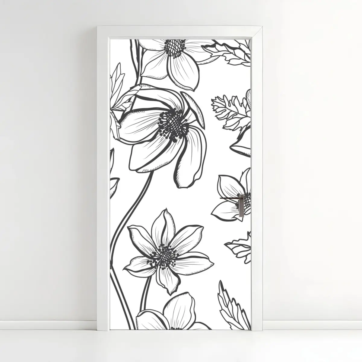 Türaufkleber botanische linienzeichnung mit blumen – Pixers®