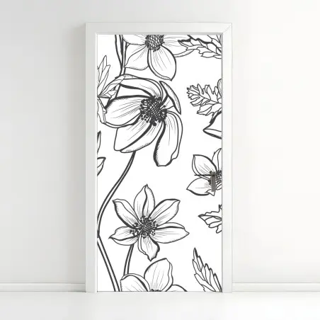 Türaufkleber botanische linienzeichnung mit blumen – Pixers®