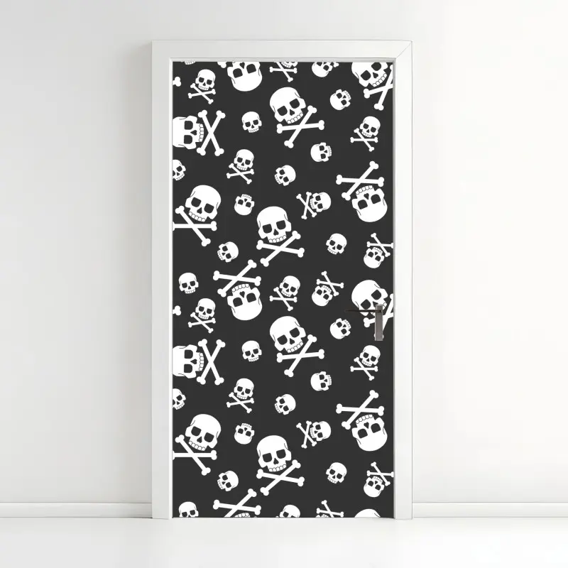 Türaufkleber weißes totenkopf muster auf grauem hintergrund
