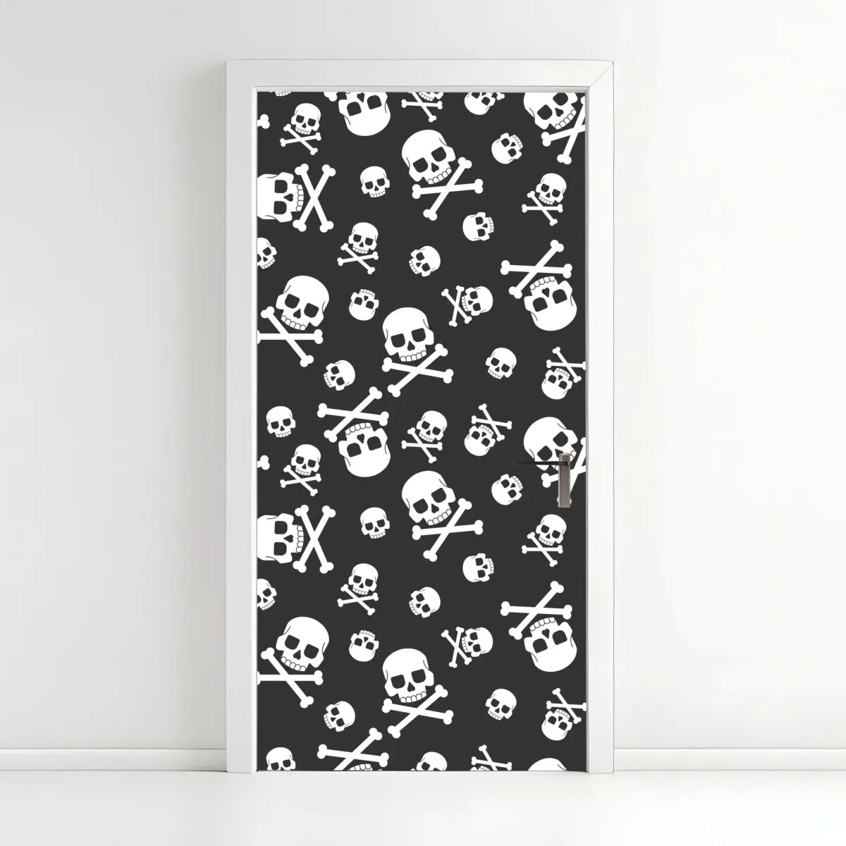Türaufkleber weißes totenkopf muster auf grauem hintergrund – Pixers®