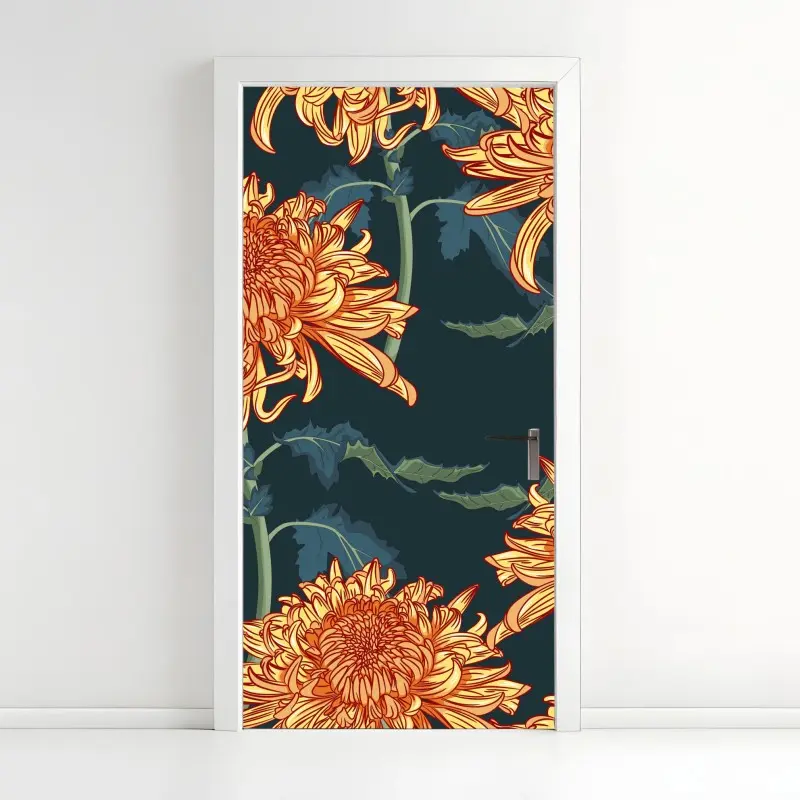 Türaufkleber goldene chrysantheme botanisches muster