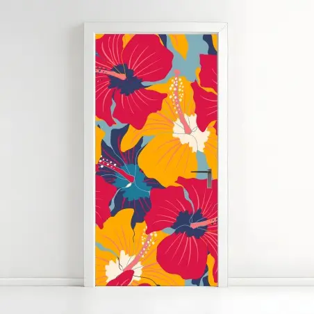 Türaufkleber lebhaftes hibiskusmuster – Pixers®