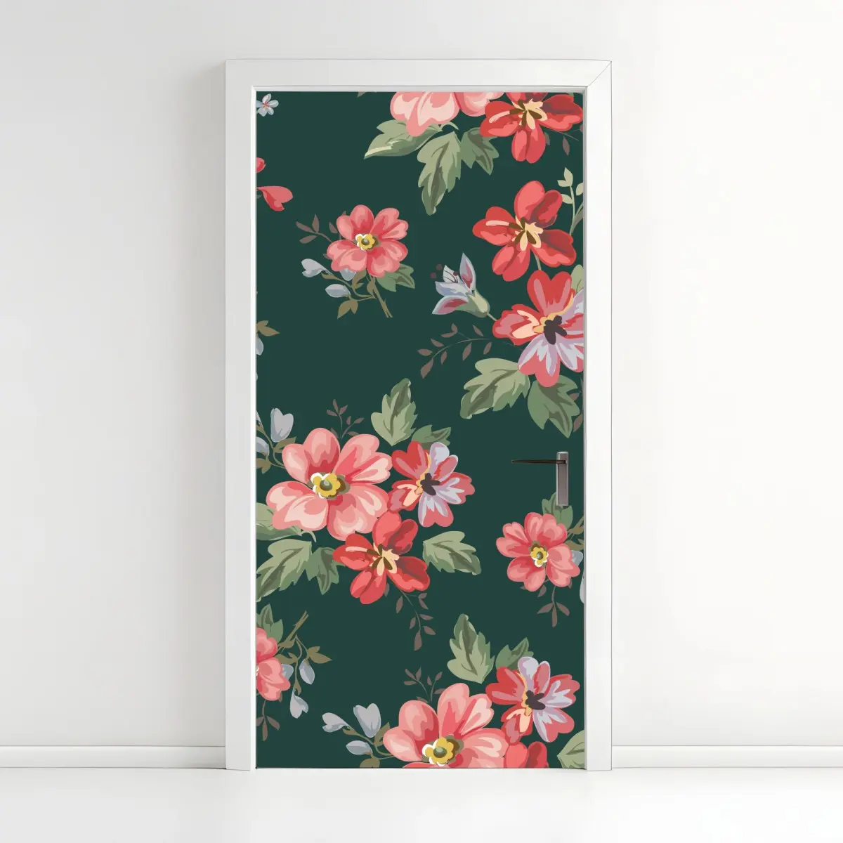 Türaufkleber vintage rosa blumenmuster auf tiefgrün – Pixers®