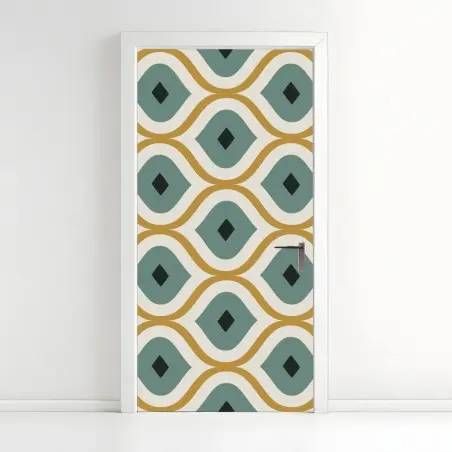 Türaufkleber türkis-goldenes geometrisches ornament – Pixers®