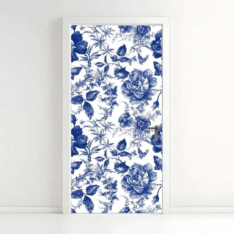 Türaufkleber blaues blumen toile-muster