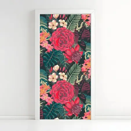 Türaufkleber tropisches blumenmuster in rosa und türkis – Pixers®