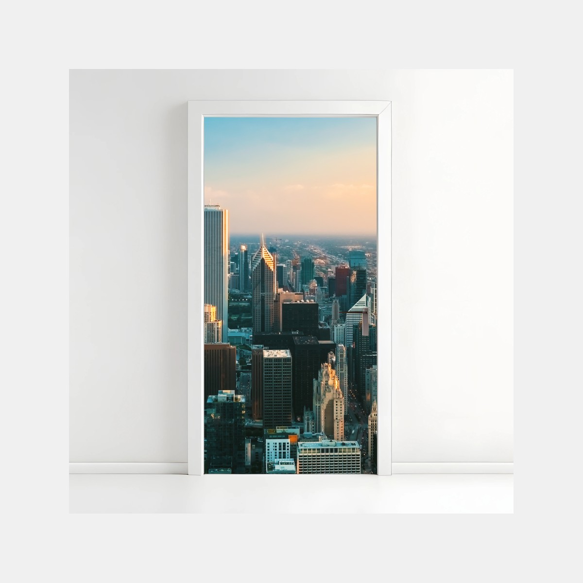 Türaufkleber Chicago skyline bei sonnenuntergang – Pixers®