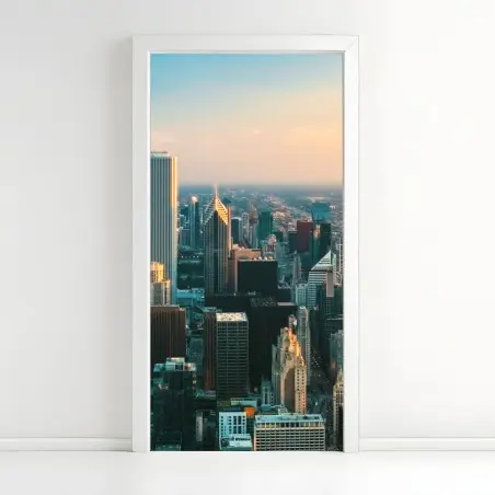 Türaufkleber Chicago skyline bei sonnenuntergang – Pixers®