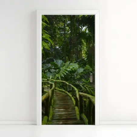 Türaufkleber ruhiger dschungelsteg durch üppigen regenwald – Pixers®
