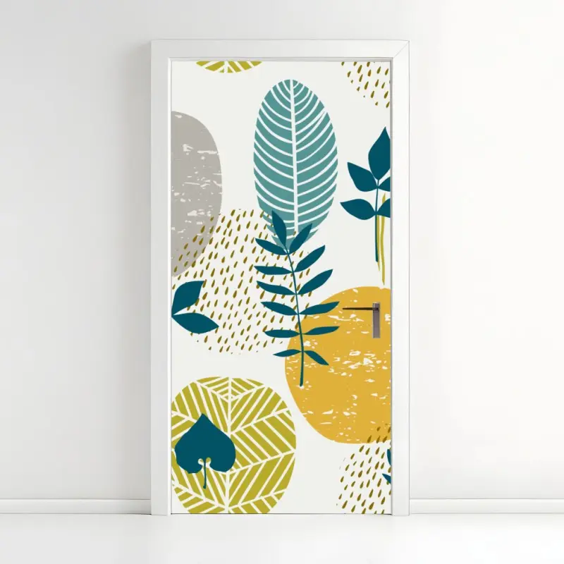 Türaufkleber türkis-senfgelbes botanisches muster