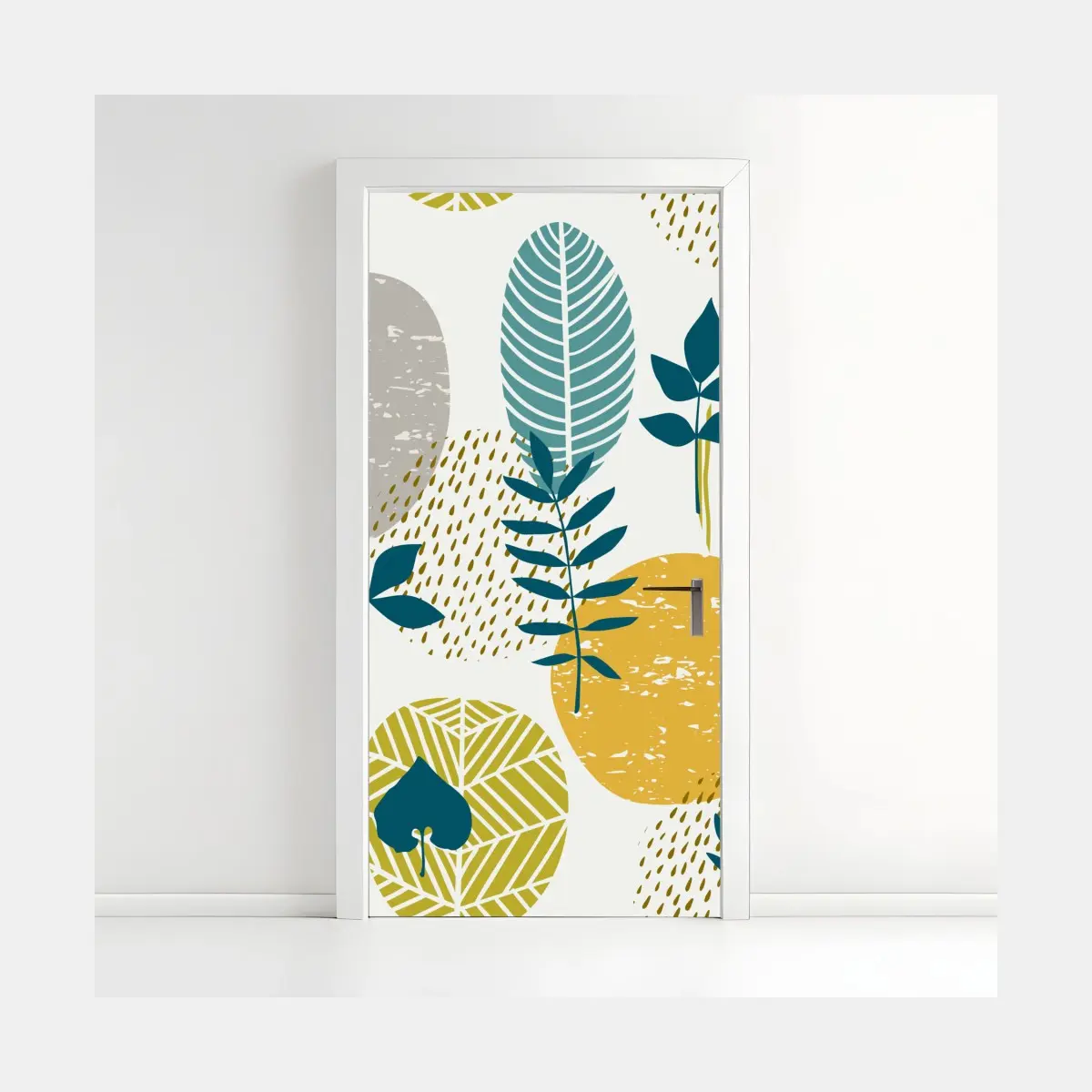 Türaufkleber türkis-senfgelbes botanisches muster – Pixers®
