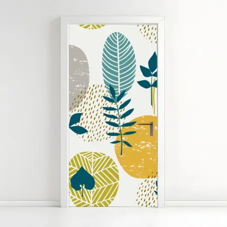 Türaufkleber türkis-senfgelbes botanisches muster – Pixers®