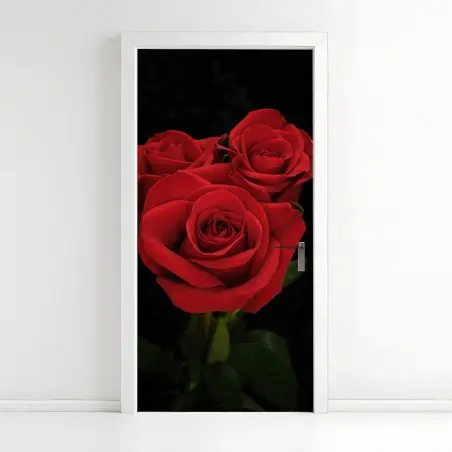 Türaufkleber rote rosen vor schwarzem hintergrund – Pixers®