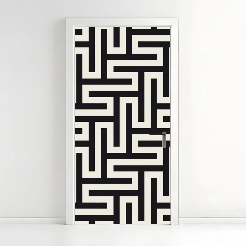 Türaufkleber geometrisches labyrinthmuster in beige und schwarz