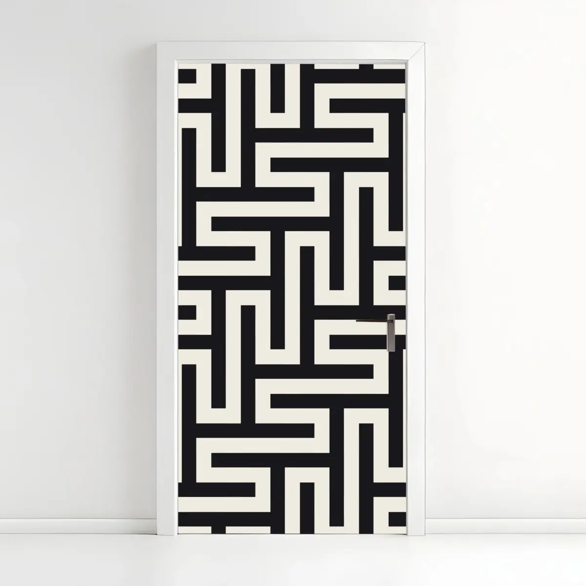 Türaufkleber geometrisches labyrinthmuster in beige und schwarz – Pixers®