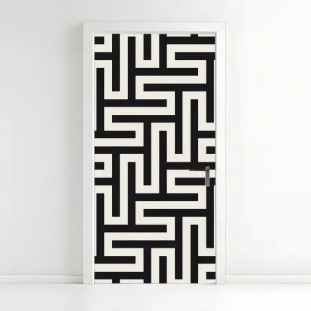 Türaufkleber geometrisches labyrinthmuster in beige und schwarz – Pixers®