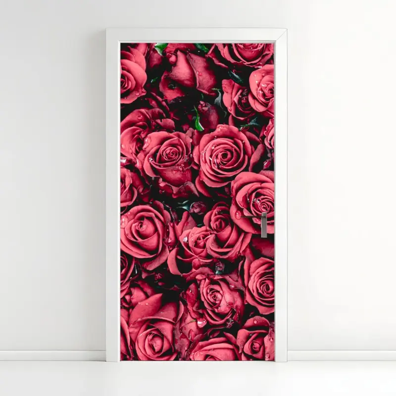 Türaufkleber pralle rote rosen wandbild