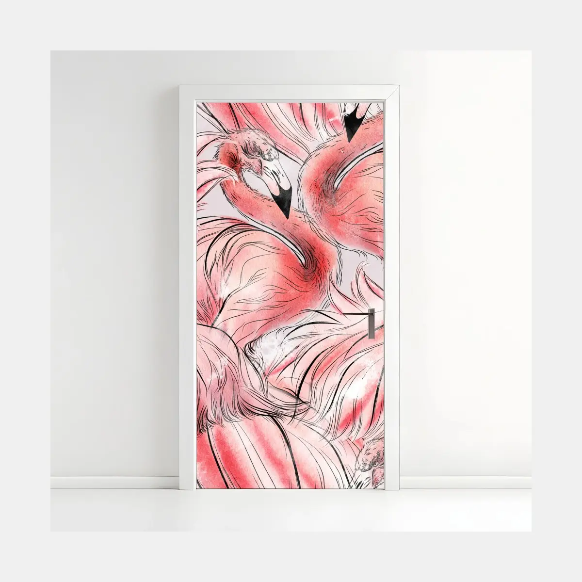 Türaufkleber aquarell flamingo nahtloses muster – Pixers®