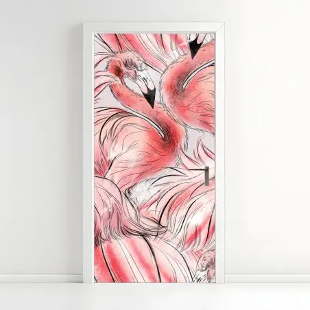 Türaufkleber aquarell flamingo nahtloses muster – Pixers®